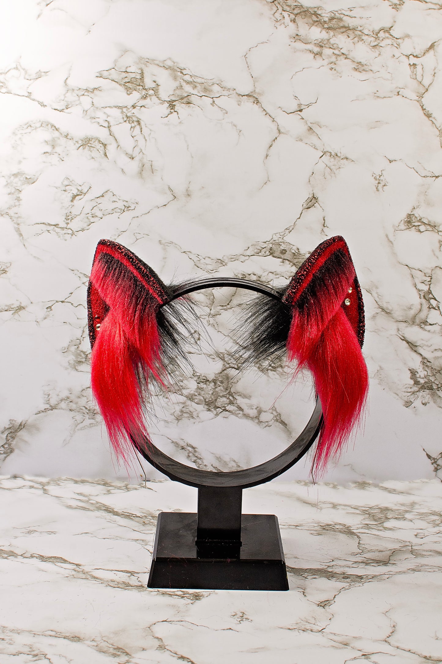 Red/Black Glittered Kat Ear