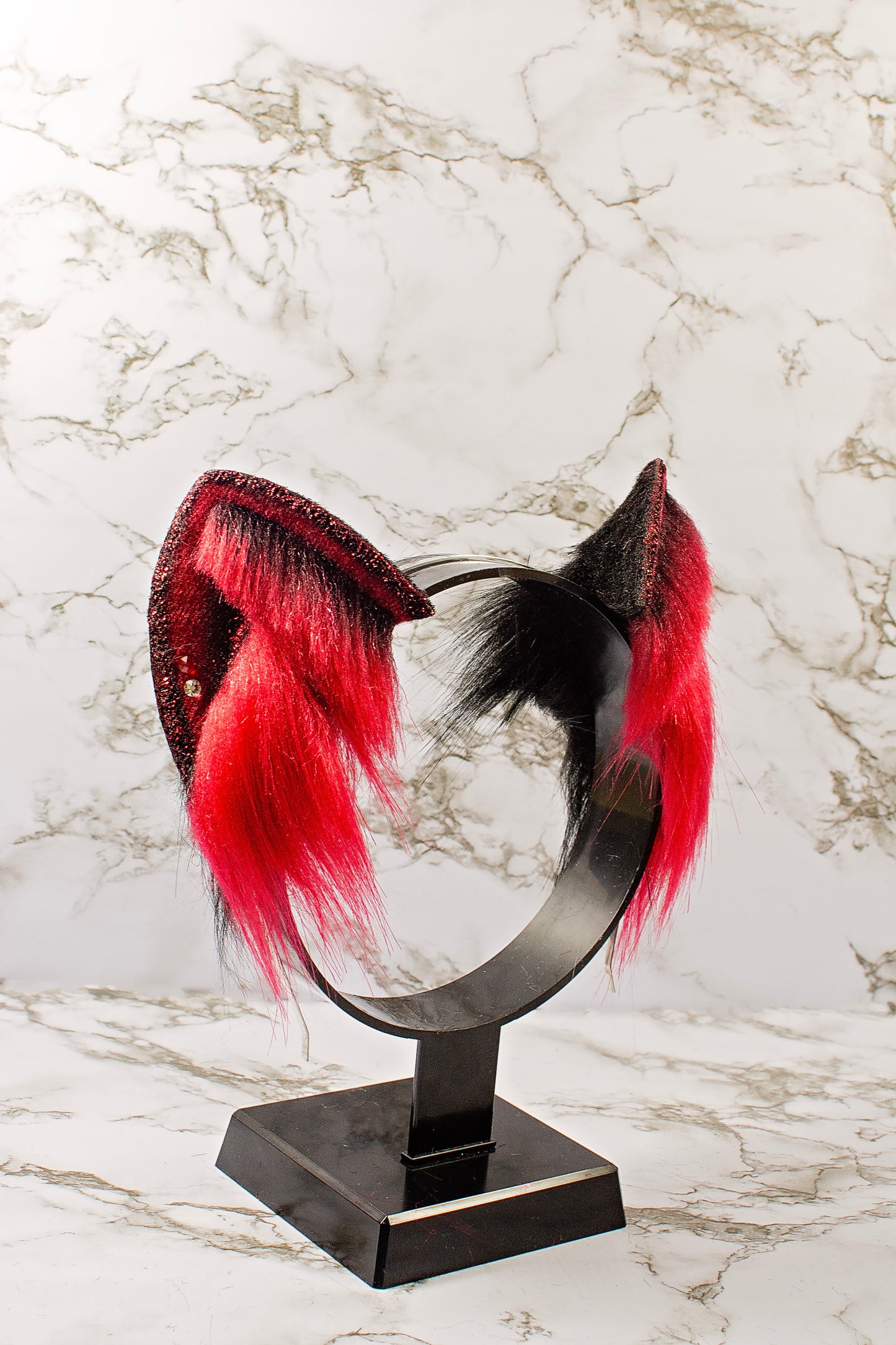 Red/Black Glittered Kat Ear