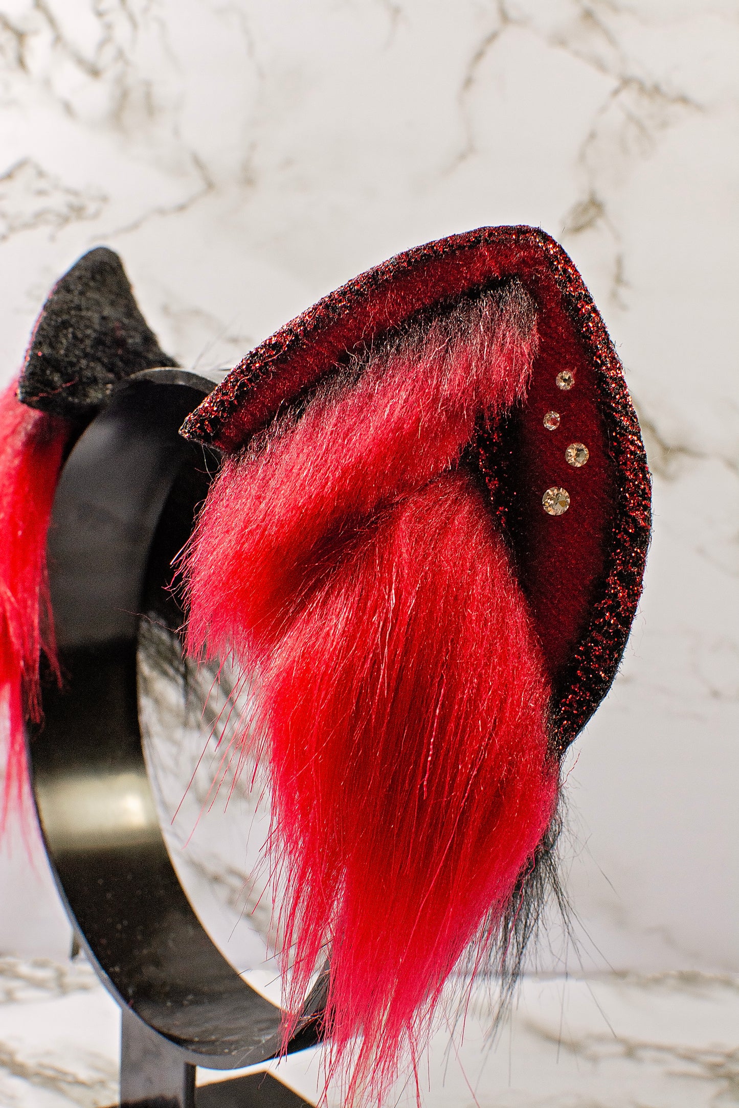Red/Black Glittered Kat Ear